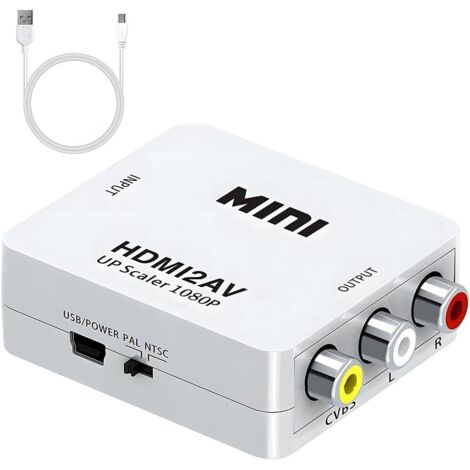 Adaptador HDMI a RCA, convertidor de audio y vídeo de alta definición HDMI a AV, convertidor de audio y vídeo compuesto mini RCA CVBS, blanco.