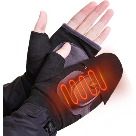 Guantes unisex sin dedos con calefacción USB y temperatura ajustable, ideales para conducir y para entornos invernales (negro, 14 x 9 cm).