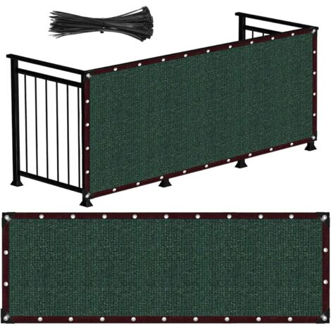 Lona para balcón de HDPE impermeable y resistente al viento, resistente a los rayos UV, con correas de fijación, (verde), 0,9 x 4 metros.