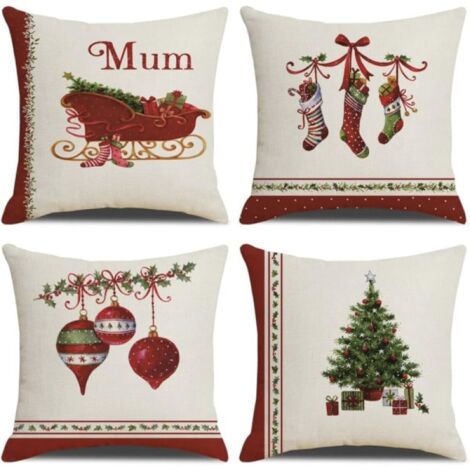 Fundas de almohada decorativas navideñas, ideales para salones familiares, 45 x 45 cm (cuatro estilos), juego de 4.