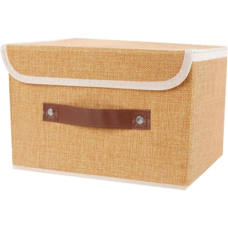 Contenedor grande con tapa, caja de almacenamiento plegable para la ropa sucia, cubo de almacenamiento para organizar armarios (marrón claro)