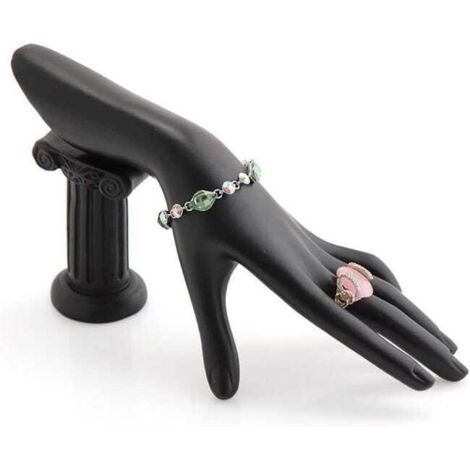 Mano de resina negra con soporte, expositor de joyas para anillos, pulseras y cadenas, accesorio para fotos y decoración del hogar.