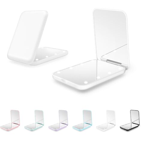 Espejo compacto, espejo de bolsillo LED con aumento 1X/3X y batería interna, mini espejo para bolso, bolsillo, viajes y regalo (blanco)