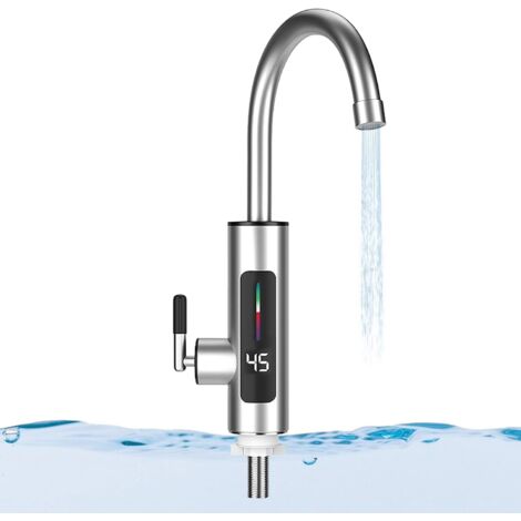 Grifo de agua caliente instantánea, calentador de agua de acero inoxidable con pantalla digital LED para cocina y baño (220 V, 3000 W, UE)