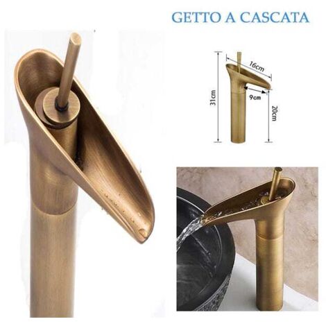 Grifo de baño de estilo retro con caño alto y diseño tipo cascada, fabricado en latón.
