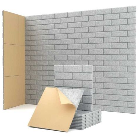 Juego de 12 paneles autoadhesivos insonorizantes para pared, fabricados en fibra de poliéster de alta densidad, 30 x 30 x 1 cm, color gris.