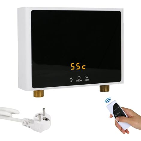 Mini calentador de agua eléctrico instantáneo, 220V, 3000W, con panel de visualización digital LED, calentador de agua sin tanque (negro).