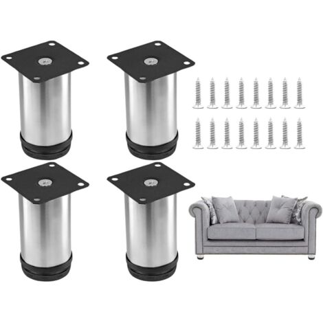 Juego de 4 patas de acero inoxidable regulables en altura con tornillos, aptas para muebles como sofás, mesas y camas (15 cm).