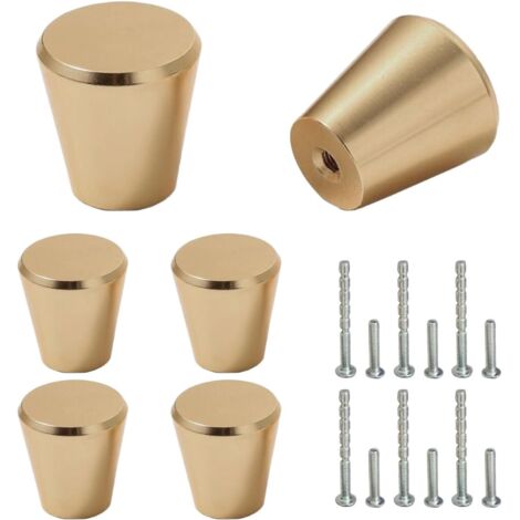 Tiradores para puertas de cocina, juego de 6 tiradores redondos modernos en metal dorado cepillado, para cajones, armarios, cómodas y roperos, 20 x 23 mm