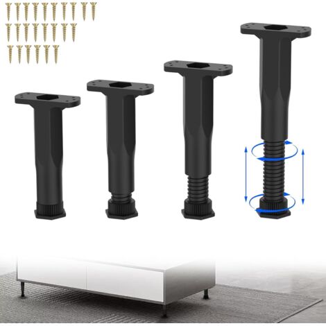 Pies de apoyo regulables en altura, aptos para patas de muebles, bases de cama, etc., con una altura ajustable entre 19 y 34 cm (paquete de 4).