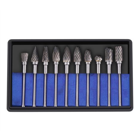 Juego de 10 herramientas de acero para desbarbar, con cabezal de corte giratorio para taladrar y tallar madera (corte simple).