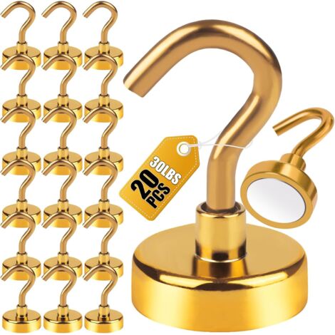 Ganchos magnéticos para refrigerador, potentes imanes de suelo con ganchos, soportes magnéticos (paquete de 20 - dorado)