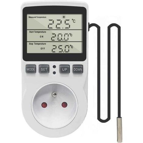Termostato digital de 220 V con enchufe para calefacción y refrigeración, con sonda y controlador de temperatura LCD.