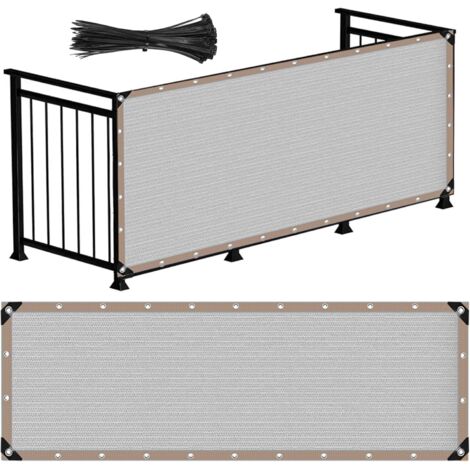 Lona para balcón de HDPE impermeable y resistente al viento, resistente a los rayos UV, con correas de fijación, (gris), 1 x 4 metros.