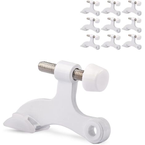Juego de 10 topes de puerta con bisagras: resistentes, ajustables, con patas de goma, de color blanco.