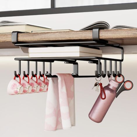 Soporte de acero inoxidable para tabla de cortar, se puede colocar debajo de los armarios, estante de almacenamiento de cocina con ganchos.