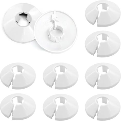 10 manguitos de plástico blanco para tubos de radiador, de 15 mm de diámetro y 4,5 cm de ancho, de tipo clip, aptos para tuberías de calefacción central.