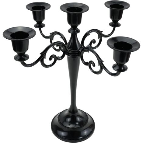 Lámpara de araña metálica de cinco brazos de estilo europeo, ideal para cenas a la luz de las velas, regalos de Navidad y cumpleaños, decoración del hogar (negra).