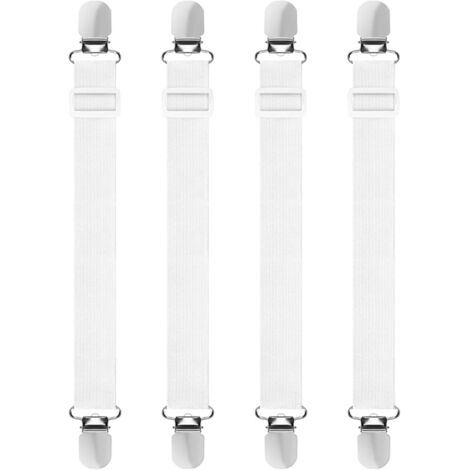 Juego de 4 correas ajustables para sábanas, clips elásticos cruzados para sábanas, fundas de colchón y cojines de sofá (blanco)