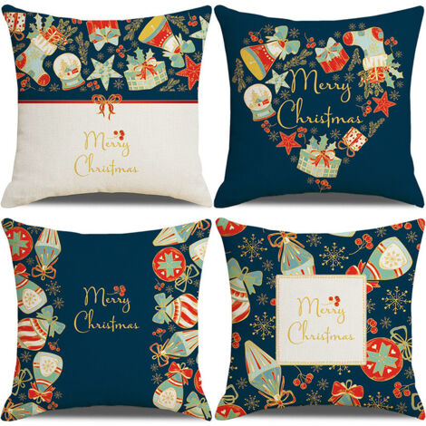 Fundas de almohada con motivos navideños, fundas de almohada con estampado de copos de nieve, fundas de almohada navideñas, fundas de almohada navideñas para sofá (azul y blanco).