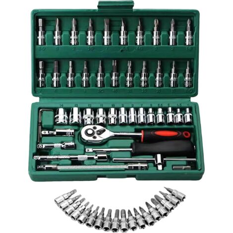 Kit de herramientas de 46 piezas, juego de herramientas para el hogar, manguitos, herramientas de reparación y bricolaje para el día a día, kit de herramientas verde