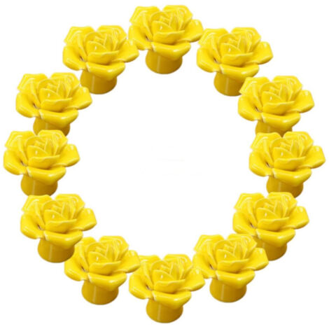 Tiradores de cerámica con forma de flor de rosa para puertas, armarios de cocina y cajones, juego de 12 unidades, color amarillo.