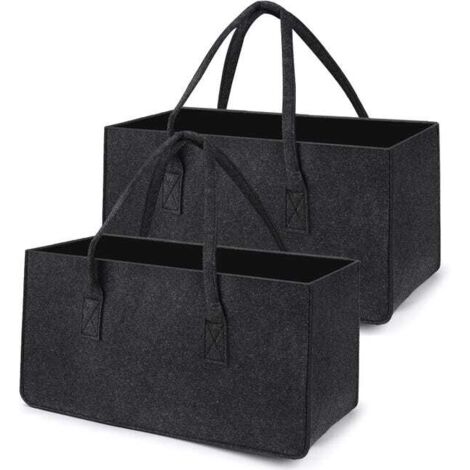 Juego de 2 bolsas de fieltro para leña de 50 x 25 x 25 cm - Cesta para leña extragruesa - Almacenamiento para cubiertos, juguetes