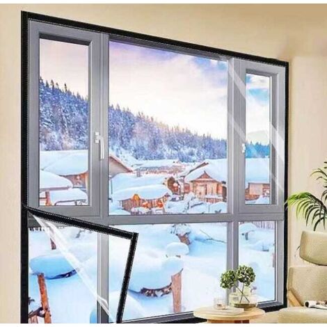 Kit de aislamiento ajustable para ventanas, cortina aislante para el frío invernal, adhesivo negro, 120160 cm