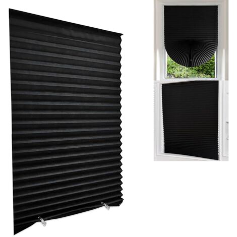 Persianas plisadas autoadhesivas, aptas para oficinas, salas de estar y dormitorios, cortinas opacas, fáciles de instalar, negras, 1 unidad (90 x 180 cm).
