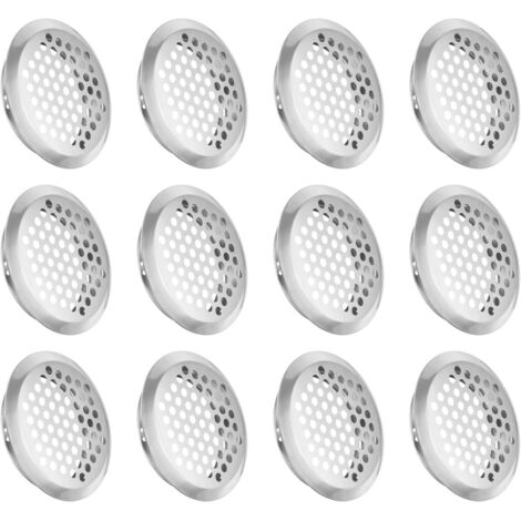 Juego de 12 rejillas de ventilación redondas de acero inoxidable, con orificios de 50 mm, aptas para muebles de cocina, color plata.
