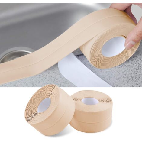 Rollos de cinta de sellado impermeable (crema), cinta adhesiva de PVC para paredes, duchas y lienzos.
