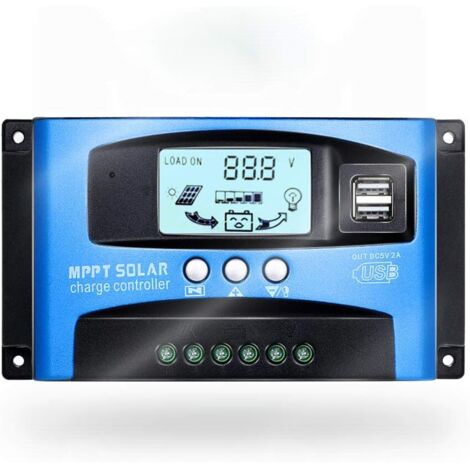 Controlador de carga solar de 60 A para paneles solares y baterías de 12 V/24 V con pantalla LCD y dos puertos USB de 5 V.