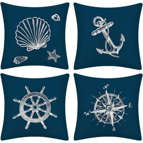 Un juego de 4 fundas de cojín adornadas con un motivo artístico mediterráneo, adecuadas para sofás, salones, dormitorios y decoración de interiores.