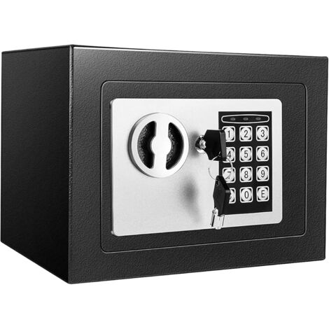 Caja fuerte digital de acero de 6,6 L, ideal para el hogar o la oficina. Caja fuerte electrónica con 2 llaves, dimensiones 230 x 170 x 170 mm, color negro.