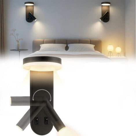 Lámpara de lectura de pared para dormitorio - Lámpara de mesilla ajustable 350°, ideal para hoteles, salas de estar y oficinas - Negra, 1