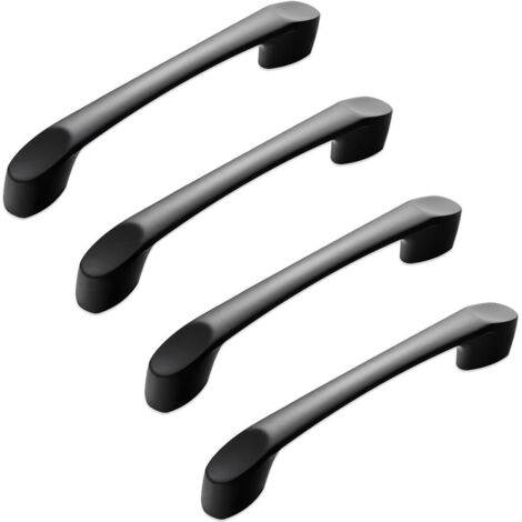 Juego de 4 tiradores para cajones de cocina de aleación de zinc mate, con una distancia entre centros de 128 mm, estilo moderno, color negro.