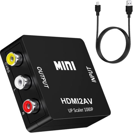Adaptador HDMI a AV, convertidor de audio y vídeo de alta definición HDMI a AV, convertidor de audio y vídeo compuesto mini RCA CVBS, negro.