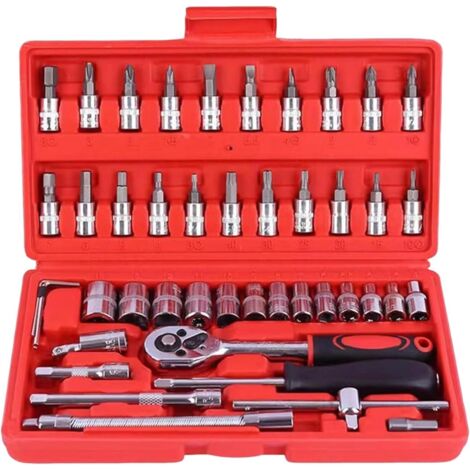 Kit de herramientas de 46 piezas, juego de herramientas para el hogar, juego de herramientas para reparaciones y bricolaje de uso diario, caja de herramientas roja