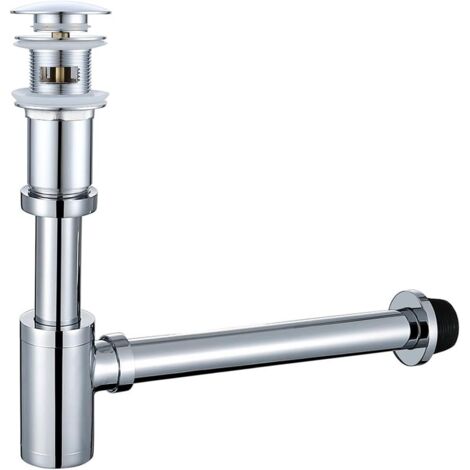 Kit de sifón de latón para botellas de 1 1/4 pulgadas, sifón redondo moderno con tapón retráctil y boquilla de rebosadero, cromado.