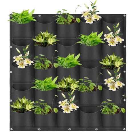 Bolsas para macetas colgantes, macetas verticales de pared, adecuadas para la decoración de plantas de pared en interiores y exteriores, 25 bolsas, color negro.