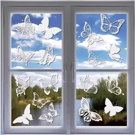 Paquete de 24 pegatinas de mariposas para ventanas: evitan las colisiones con pájaros gracias a su diseño antiestático.