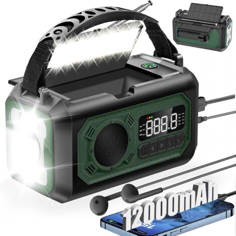 Radio meteorológica de emergencia, radio AM/FM/NOAA, con 2 paneles solares, 3 modos de carga, alarma SOS, linterna de 3 modos, color verde.