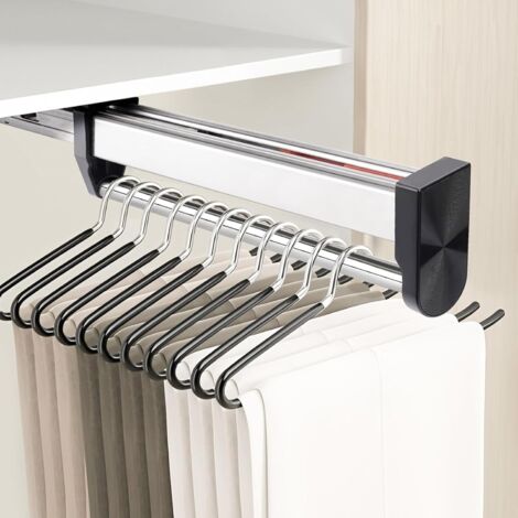 Barra telescópica de acero inoxidable de 342 mm para colgar ropa: barra ajustable para armario para colgar pantalones y otras prendas (negra).