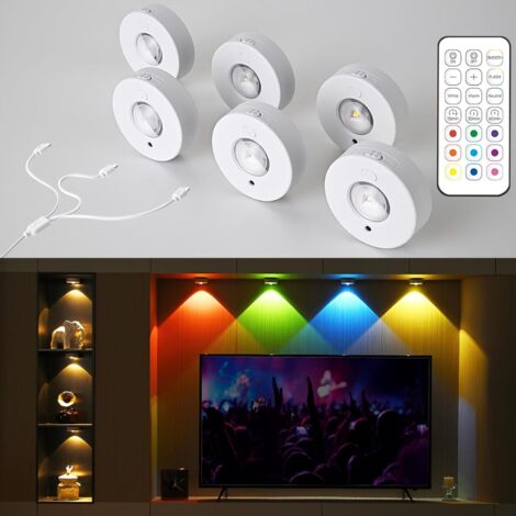 Iluminación inalámbrica para debajo de los armarios, recargable, con mando a distancia, 3 temperaturas de color, 12 luces nocturnas LED RGB, instalación magnética, paquete de 6 unidades.