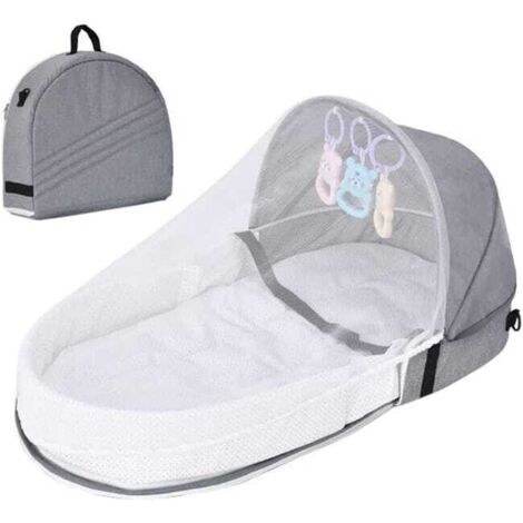 Cuna de viaje para bebé, cuna portátil con mosquitera y juguetes, plegable, ideal para viajes familiares (gris)