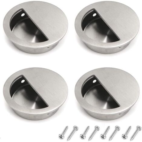 Juego de 4 tiradores empotrados de acero inoxidable de 60 mm para puertas correderas, tiradores ocultos para muebles, con tornillos incluidos.