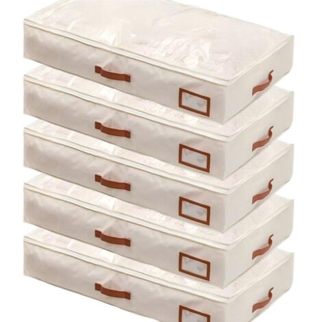 Cajas de almacenamiento para debajo de la cama, juego de 5 unidades, con ventanas transparentes y asas reforzadas, perfectas para guardar mantas y ropa de cama.