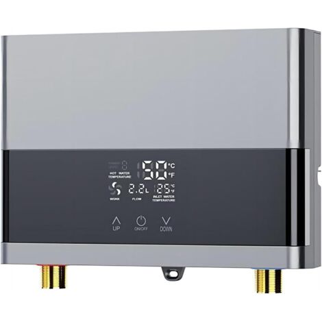 Calentador de agua instantáneo sin tanque, 6000 vatios, 220 voltios, requiere cable de cobre n.° 4 y un disyuntor de 32 amperios, color plata.