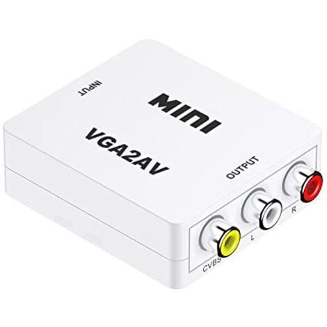 Convertidor Mini VGA a AV RCA 1080P con puertos de audio de 3,5 mm, conector VGA2AV (VGA a AV) - EPL-658VC.