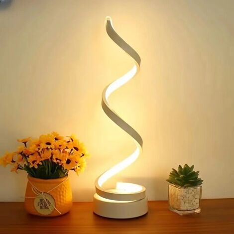 Lámpara de mesilla de noche moderna en espiral, iluminación ajustable en 3 niveles, luz LED, también se puede usar como lámpara de mesa - color blanco.